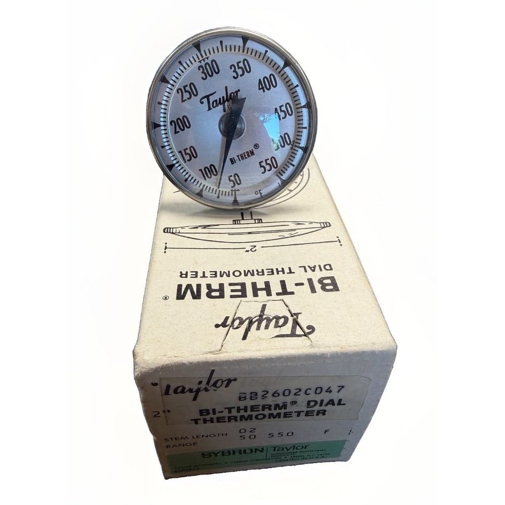Vintage Taylor Sybron BI-THERM Dial Thermometer 50-550°F 2" Stem NOS w/ Box